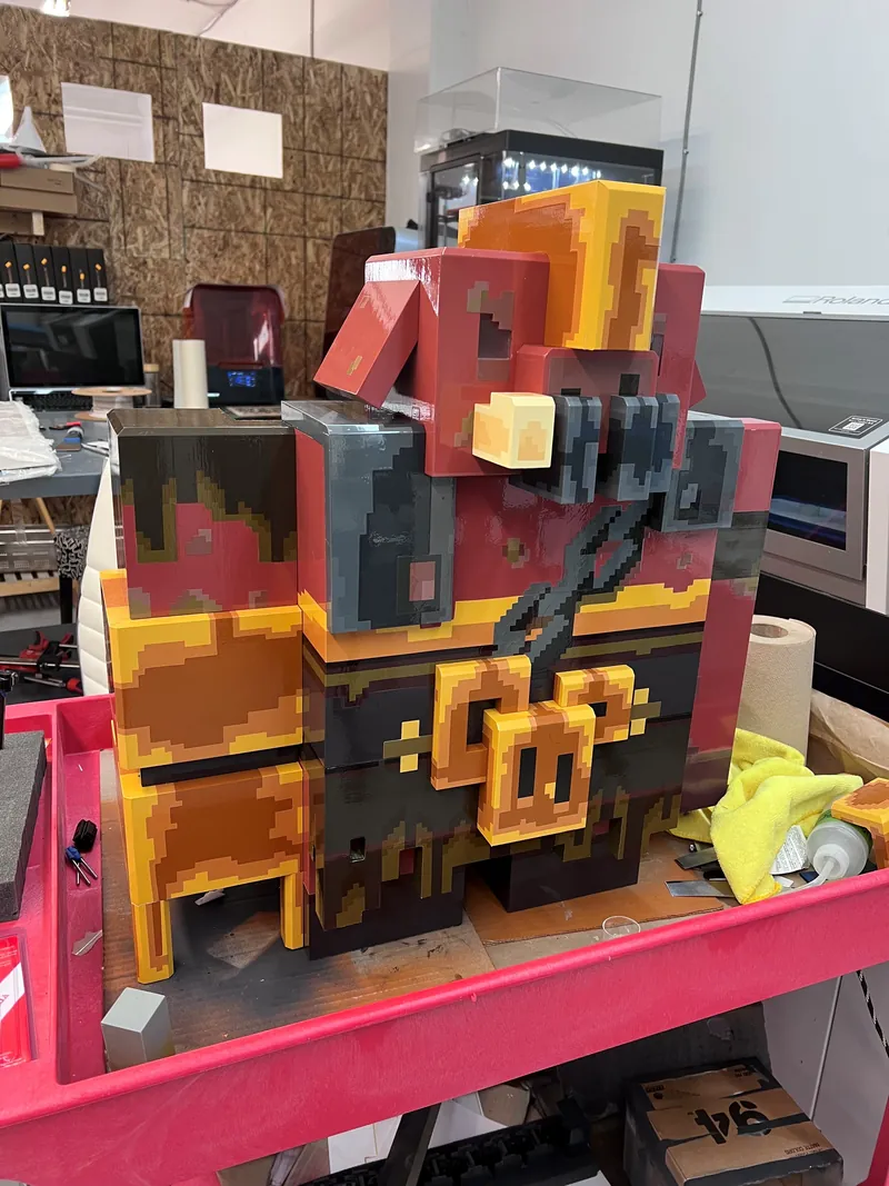 A Minecraft build being painted